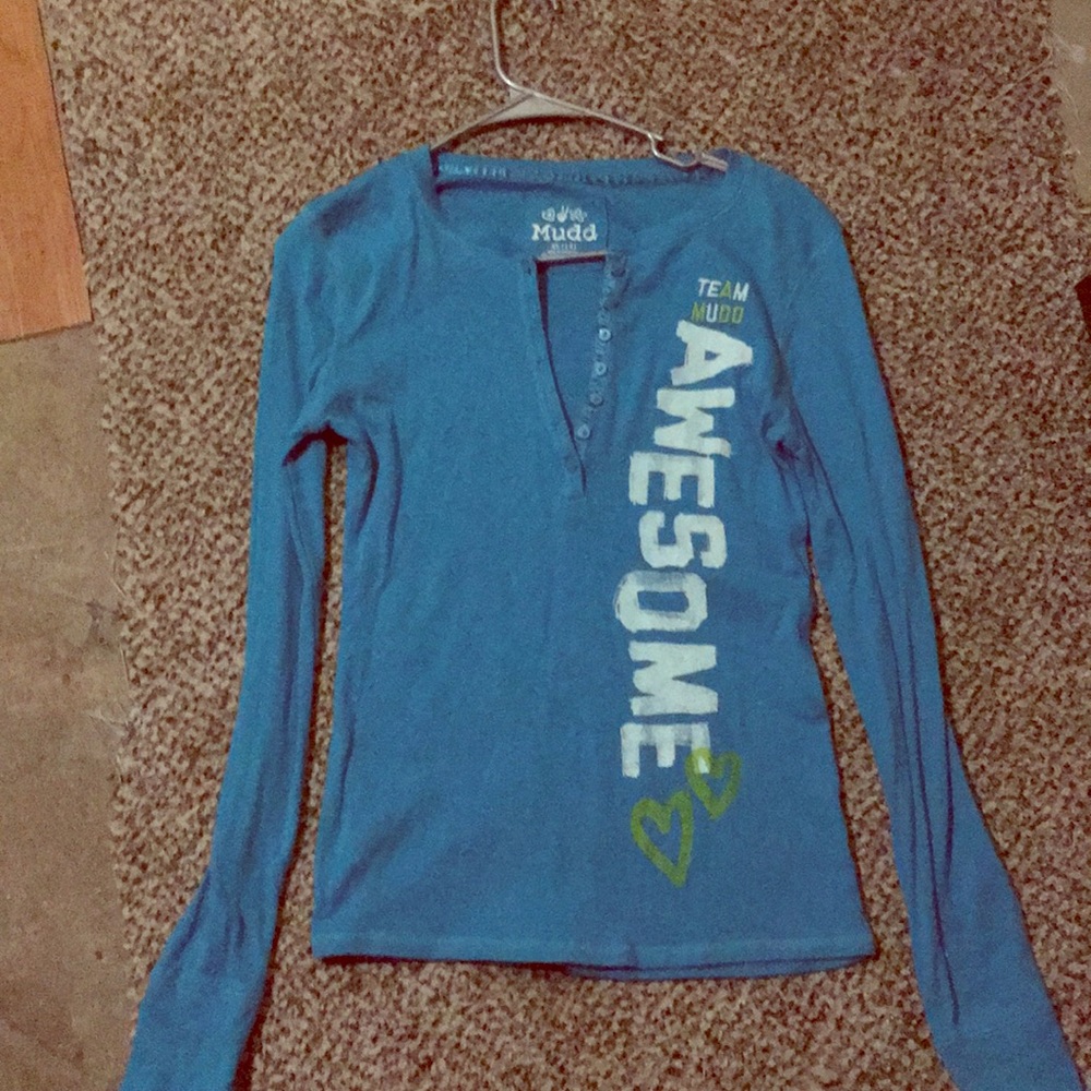 True large teal half button down mudd shirt
